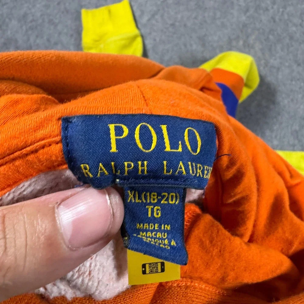 Polo Ralph Lauren Hoodie Kids XL 18-20 Multicolor Striped Logo Pullover Fleece